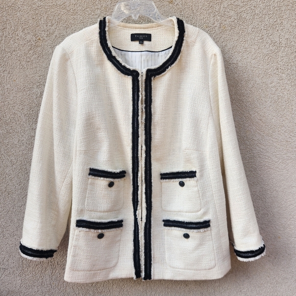 TALBOTS Women's Provence Blazer Plus Size 22 White Piping Tweed Jacket Classic - Picture 3 of 12
